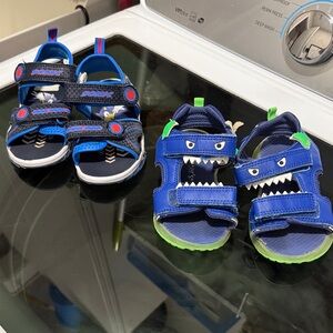 Blue and Green Kids Sandals with Monster Design